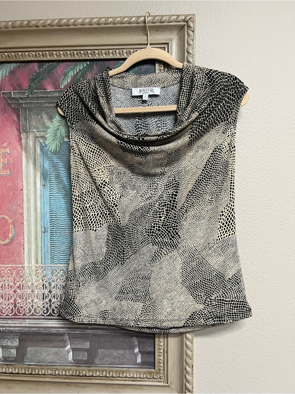 Kasper Black & Cream Cowl Neck Sleeveless Top